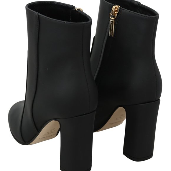 DOLCE & GABBANA Black Leather Short Boots Zipper Shoes - Picture 3 of 6